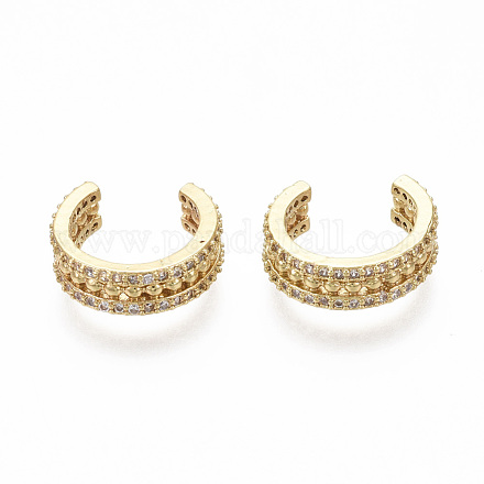 Brass Micro Pave Clear Cubic Zirconia Cuff Earrings EJEW-R114-025G-NF-1