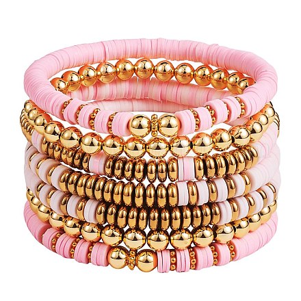Ensemble de bracelets extensibles de perles heishi en argile polymère et hématite synthétique BJEW-PH01487-01-1