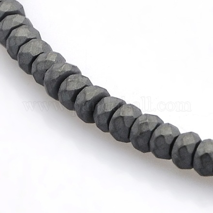 Faceted Matte Style Electroplate Non-magnetic Synthetic Hematite Rondelle Beads Strands G-P061-31-1