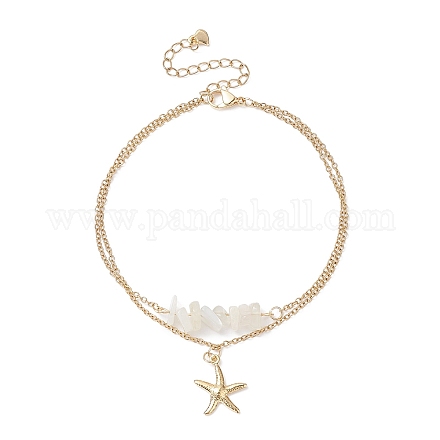Perles de pierre de lune blanche naturelle et breloques étoile de mer bracelet double couche multi-rangs AJEW-AN00511-01-1