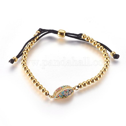 Bracelets de perles réglables en laiton zircon cubique micro pavé BJEW-L652-13G-1
