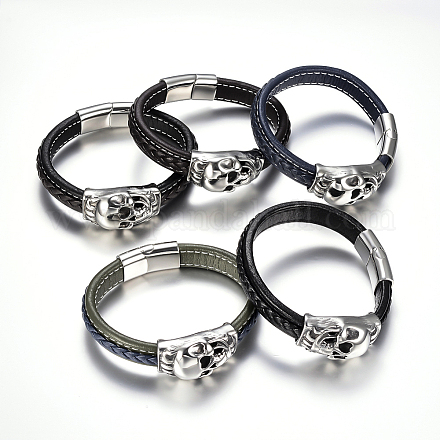 Bracelets de cordon en cuir tressé pour hommes BJEW-H559-03-1