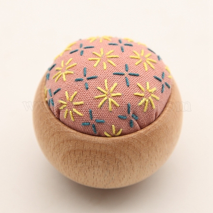 Flower Pattern Round Sewing Pin Cushions Embroidery Kits with Instruction for Beginners PW-WG79432-06-1
