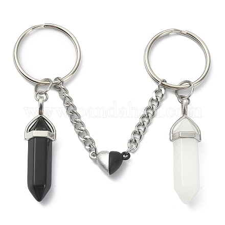 Porte-clés en obsidienne noire naturelle et balle de jade blanc KEYC-TA00016-1