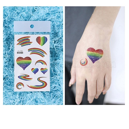 Adesivi di carta per tatuaggi temporanei rimovibili con bandiera arcobaleno orgoglio PW-WG41952-02-1
