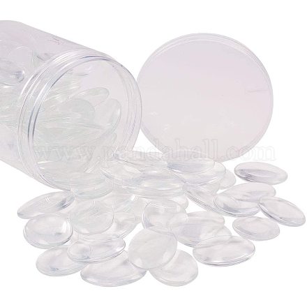 PandaHall Elite About 90 Pcs Half Oval Flat Back Clear Glass Dome Tile Cabochon 40x30x8mm for Photo Pendant Craft Jewelry Making GGLA-PH0004-18-1