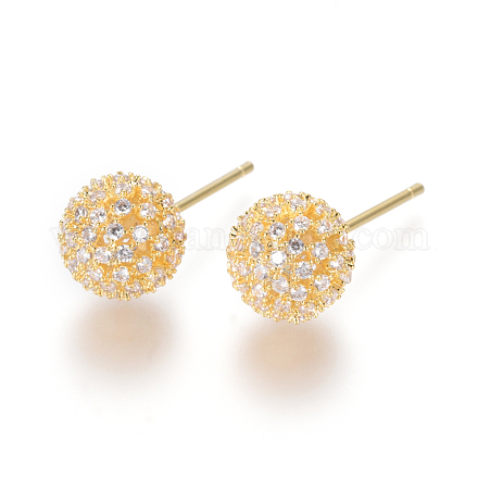 Brass Micro Pave Clear Cubic Zirconia Stud Earrings EJEW-K078-20A-G-1
