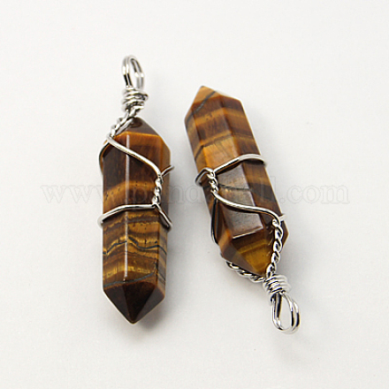 Natural Tiger Eye Double Terminated Pointed Pendants G-J062-03P-1