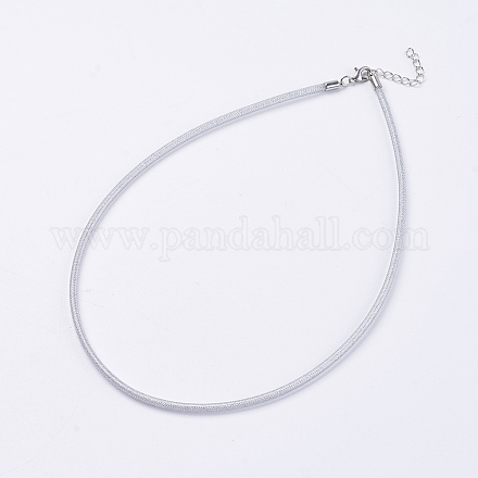 メッシュチューブ  プラスチックネット糸コードネックレス  真鍮カニカン付き  プラチナ  銀  18.8インチ（48cm）  3.5mm NJEW-F199-A07-1
