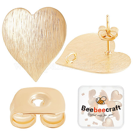 Beebeecraft 20Pcs Brass Heart Stud Earring Findings KK-BBC0004-89-1
