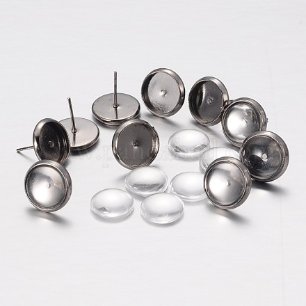 Diy laiton boucle d'oreille supports cabochon de la lunette et cabochons de verre transparent DIY-X0267-01-10mm-B-RS-1