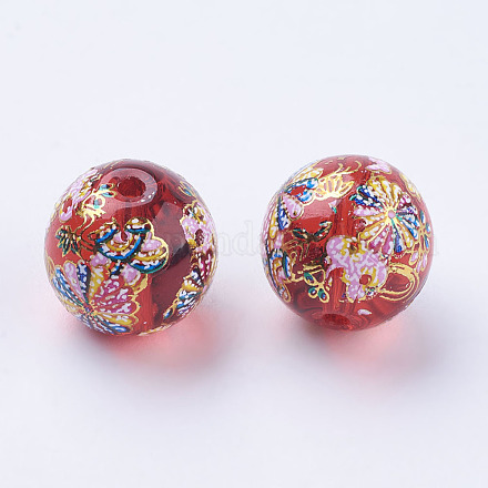 Flower Picture Printed Glass Beads GLAA-E399-12mm-D07-1