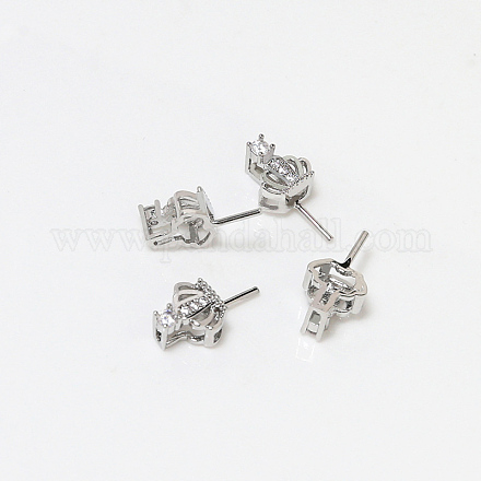 Brass Micro Pave Clear Cubic Zirconia Crown Head Pins BAPE-PW0002-19B-02-1