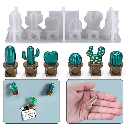 Moldes de silicona para decoración de nevera con forma de maceta de cactus diy X-DIY-C050-01-1