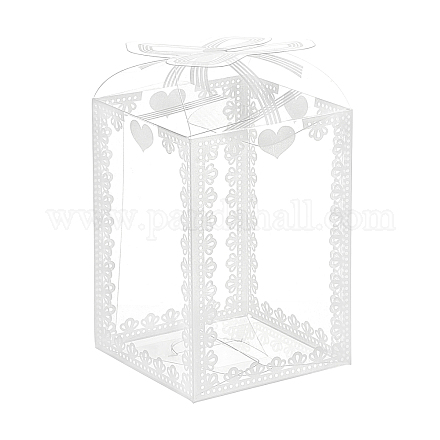 Benecreat透明PVCボックス  キャンディーギフトボックス  結婚披露宴のベビーシャワーの荷箱のため  弓と長方形  ホワイト  5x5x7cm  展開：162x100mm CON-BC0002-12A-1