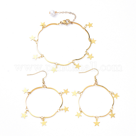 Ensembles de bijoux bracelets et boucles d'oreilles à maillons en laiton étoile SJEW-JS01090-1