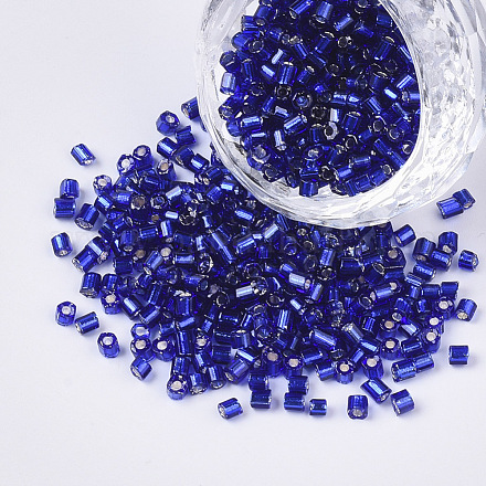 6/0ガラスラッパビーズ  銀並ぶ  ブルー  3.5~5x3.5~4mm  穴：1mm  約4500個/袋 SEED-S032-04B-06-1