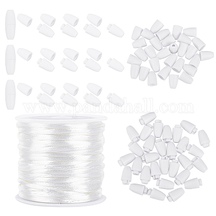キットを作るDIYゴムシリコーンネックレス  30 セットのプラスチック ブレークアウェイ クラスプと 10m の丸いナイロン編みひも糸  ホワイト  2mm DIY-PH0002-27-1