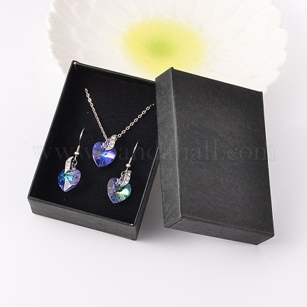 Heart Glass Pendant Necklaces & Dangle Earrings Jewelry Sets SJEW-JS00881-05-1