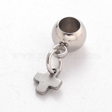 Cross 304 Stainless Steel European Large Hole Dangle Charms PALLOY-JF00100-08-1