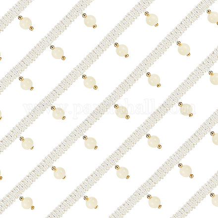 Olycraft 12.6 metri palla di perline frangia trim perla in rilievo nappa trim bianco nastro in rilievo trim cucito assetto frangia per tenda fai da te cucito artigianato decorazioni per la casa decorazione dei vestiti OCOR-WH0067-60A-1