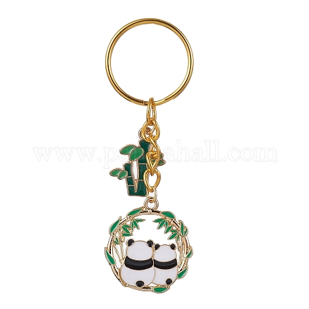 Porte-clés pendentif en émail en alliage de panda et de bambou KEYC-JKC00629-05-1