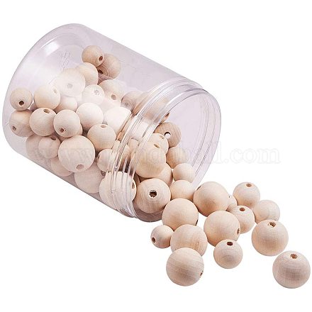 Perles rondes en bois non fini WOOD-NB0001-09-1
