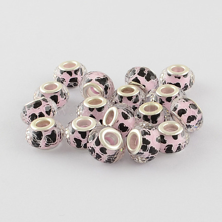 Large Hole Heart Pattern Acrylic European Beads with Silver Tone Brass Double Cores OPDL-R113-07B-1