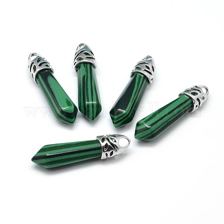 Bullet Platinum Plated Alloy Synthetic Malachite Pointed Pendants G-F228-06M-RS-1-1