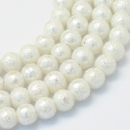 Ciocche di perline rotonde con perle di vetro strutturate dipinte HY-Q002-8mm-01-1