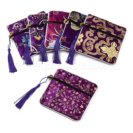 Sacchetto regalo sacchetto di gioielli con cerniera nappa broccato cinese ABAG-F005-07-1