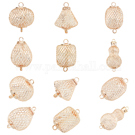 PandaHall Elite 12Pcs 6 Styles Iron Bead Cage Connector Charms FIND-PH0009-39-1