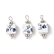 Handmade Printed Porcelain Pendants, Cube, with Tibetan Style Alloy and Brass, Platinum, 25x10.5x10mm, Hole: 2.5mm