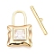 Brass Micro Pave Clear Cubic Zirconia Toggle Clasps, Lock, Real 18K Gold Plated, 23.5x14.5x3mm, Hole: 9x6mm, Bar: 3.5x20.5x1.5mm, Hole: 1mm