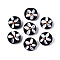 Handmade Lampwork Beads, Flat Round with Flower Pattern, Black, 14~15x10~12mm, Hole: 0.8~1.2mm