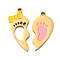 304 Stainless Steel Enamel Split Pendants, Left and Right, Couples Charms, Heart with Footprint & Bowknot Charm, Golden, 21~24x10~11x2mm, Hole: 1.6mm, 2pcs/set