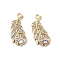 Alloy Rhinestone Pendants, Feather, Golden, 24x14x4mm, Hole: 1.8mm