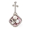 Brass Twister Clasps, with Enamel and Natural Pearl, Long-Lasting Plated, Musical Instruments, Platinum, 40x20x15mm, Hole: 1.2mm