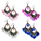 4 Pairs 4 Colors Natural Shell Boho Chandelier Earrings, Antique Bronze Alloy Hollow Teardrop Drop Earrings with Iron Pins, Mixed Color, 70x31mm, 1 pair/color