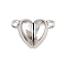 Brass Magnetic Clasp, Heart, Rack Plating, Long-Lasting Plated, Lead Free & Cadmium Free, Platinum, 8x11.5x5mm, Hole: 0.8mm