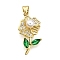 Rack Plating Brass Micro Pave Cubic Zirconia Pendants, Flower, with ABS Imitation Pearl, Cadmium Free & Lead Free, Long-Lasting Plated, Real 18K Gold Plated, 26x13.5x6.5mm, Hole: 5x3.5mm