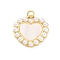Brass Pave Natural Shell Pendants, Heart Charms with ABS Plastic Imitation Pearl and Jump Rings, White, Rack Plating, Long-Lasting Plated, Cadmium Free & Lead Free, Real 18K Gold Plated, 21x21.5x4mm, Hole: 3mm