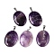 Natural Amethyst Pendants, Flat Oval Charms with Metal Snap on Bails, Platinum, 34~34.5x22x5~5.5mm, Hole: 2.5x5.5mm
