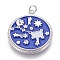 Brass Cubic Zirconia Pendants, with Enamel, Flat Round with Dipper, Blue, Platinum, 27.5x24x2mm, Hole: 3mm