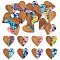Pandahall 16Pcs 8 Colors Resin and Walnut Pendants, Heart, Mixed Color, 37x38.5x2.5mm, Hole: 2mm, 2pcs/color