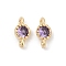 Brass Cubic Zirconia Flat Round Connector Charms, Rack Plating, Long-Lasting Plated, Light Gold, Purple, 9x4.5~5x3mm, Hole: 1mm