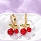 Brass Micro Pave Cubic Zirconia Hoop Earrings, Cherry, with ABS Imitation Pearl, Cadmium Free & Lead Free, Rack Plating, Long-Lasting Plated, Golden, 28x14mm