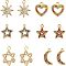 12Pcs 6 Style Alloy Rhinestone Pendants, Mixed Shape, Golden, Colorful, 12.5~24x9~22x1.5~4mm, hole: 1.2~1.4mm, 2pcs/style