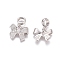 Brass Micro Pave Cubic Zirconia European Dangle Charms, Large Hole Pendants, Bowknot, Clear, Platinum, 23mm, Bowknot: 13.5x17x3.5mm, Hole: 5mm