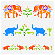 Fingerinspire 象ボーダー絵画ステンシル 11.8x11.8 インチ再利用可能なインド象模様描画テンプレート花と動物の象の装飾ステンシル木材の絵画用  壁と家具 DIY-WH0391-0281-1